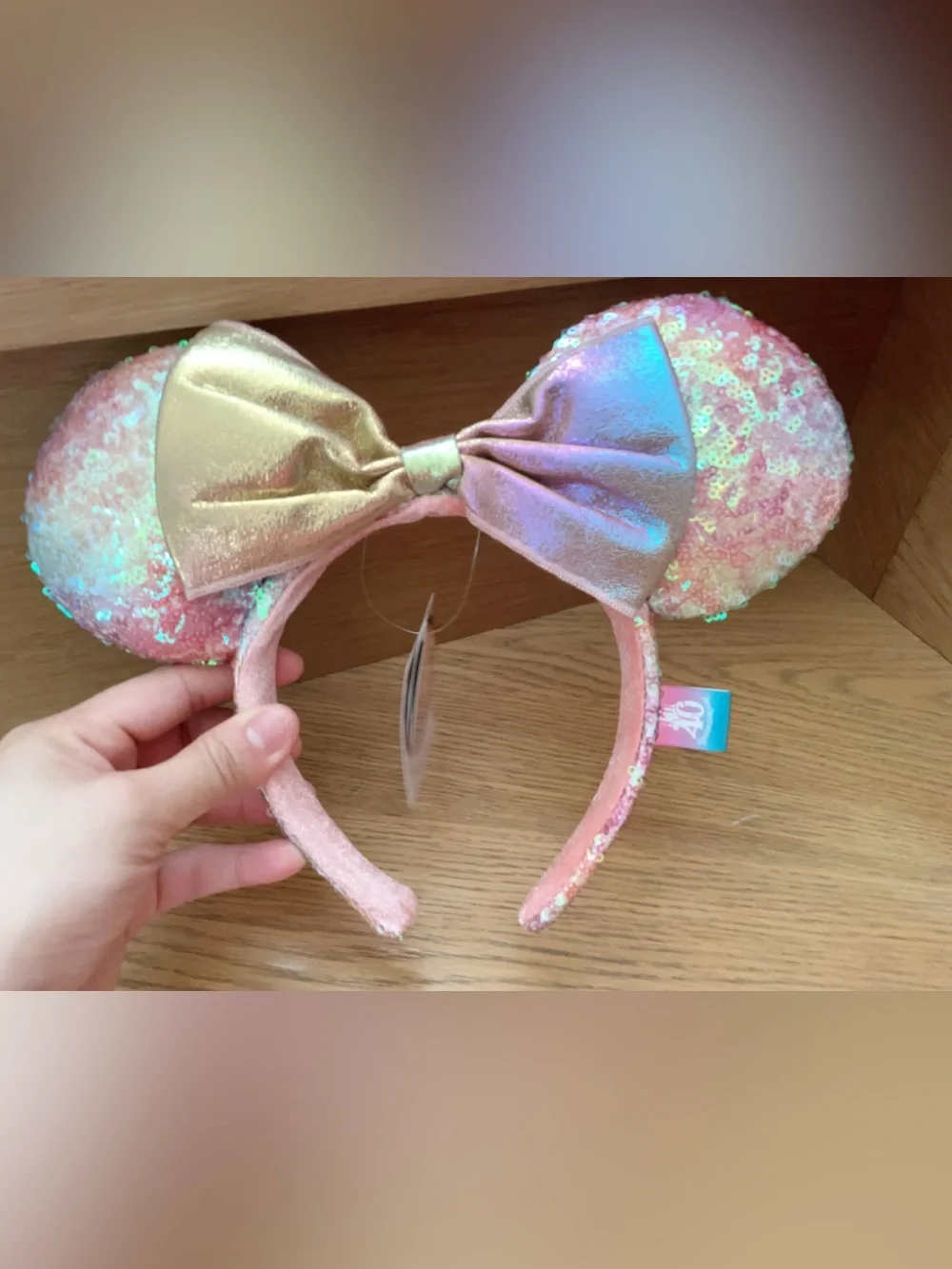 Disneyland Sequin Pink Headband with Gold Bow